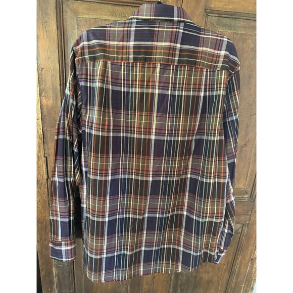 Tasso Elba Shirt Mens 15 15.5 Medium Brown Combo Plaid Button Up Long Sleeve - Picture 4 of 6